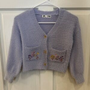 Cotton On Girls Lavender Cardigan with Floral Details Size 7-8